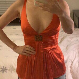 neck top orange silk blouse size xxs super sexy